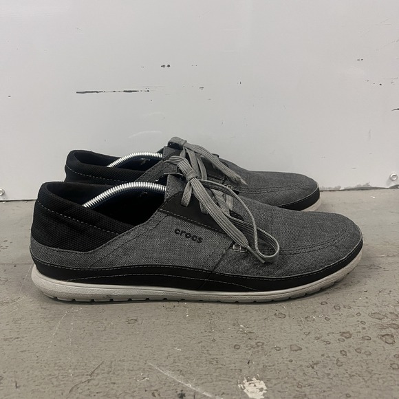 CROCS Other - Crocs Men's Santa Cruz Lace-Up Loafers Gray Black Canvas Comfort Casual Shoes 13
